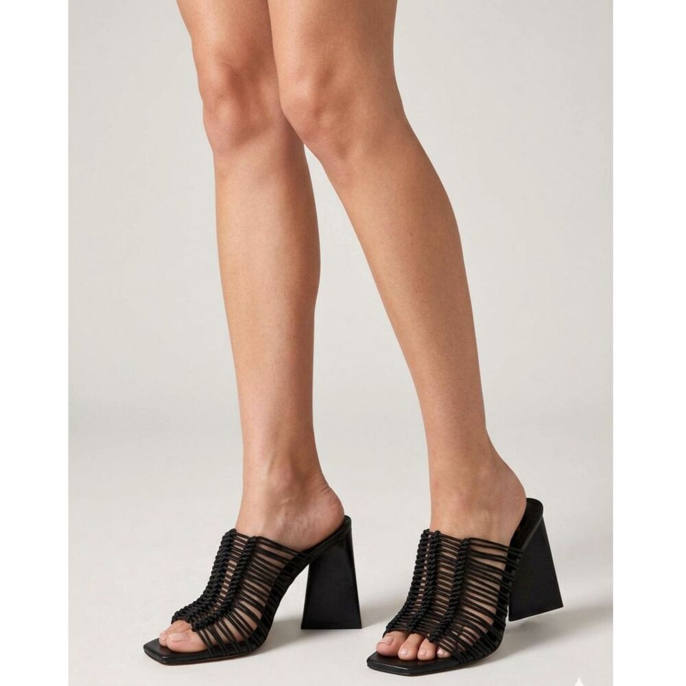 Sam Edelman Block Heel Sandals 8 Slide Minimalist Y2K 90s Party Black Laurette